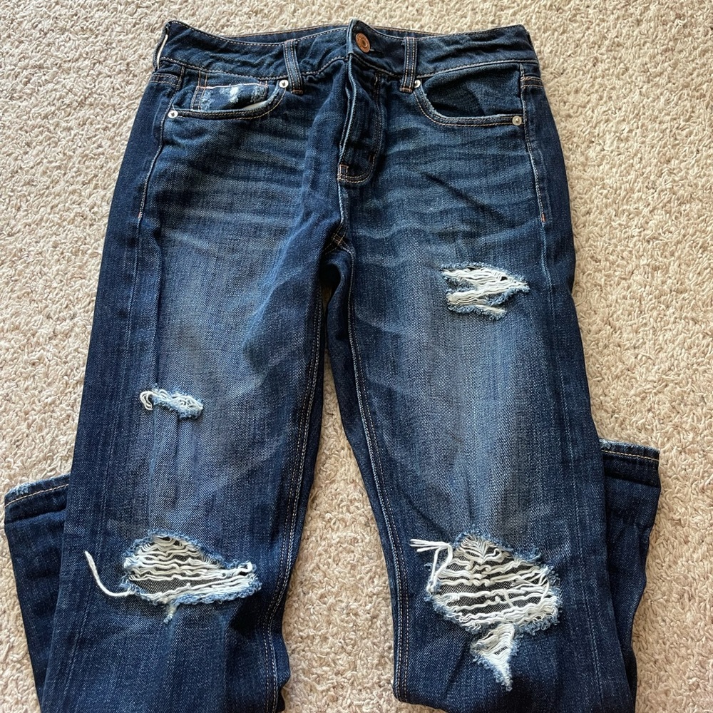 AE ripped dark denim Tom girl jeans